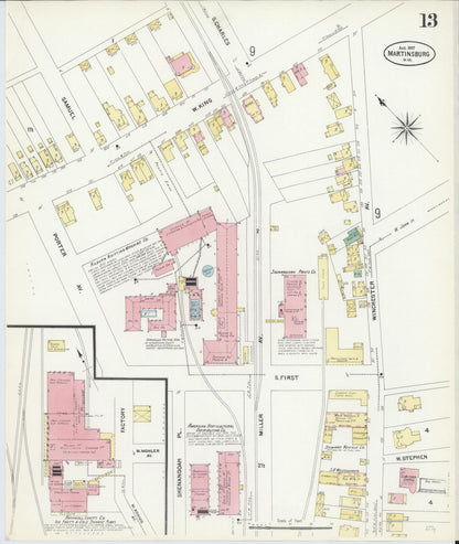 Sanborn Fire Insurance Map from Martinsburg, Berkeley County, West Virginia (1907), Sheet #0013 - Complete Map Set gallery image, historic Sanborn map, vintage wall art, West Virginia West Virginia