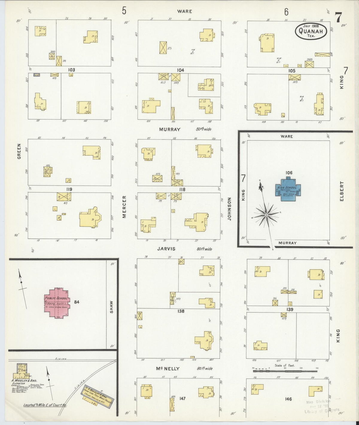 Sanborn Fire Insurance Map from Quanah, Hardeman County, Texas (1908), Sheet #0007 - Complete Map Set gallery image, historic Sanborn map, vintage wall art, Texas Texas