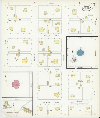 Sanborn Fire Insurance Map from Quanah, Hardeman County, Texas (1908), Sheet #0007 - Complete Map Set gallery image, historic Sanborn map, vintage wall art, Texas Texas