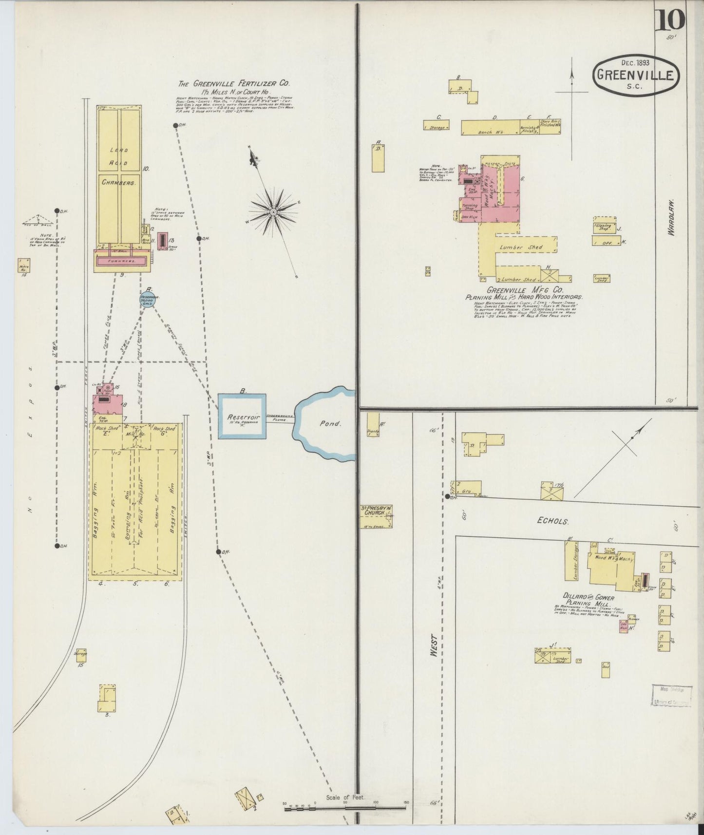 Sanborn Fire Insurance Map from Greenville, Greenville County, South Carolina (1893), Sheet #0010 - Complete Map Set gallery image, historic Sanborn map, vintage wall art, South Carolina South Carolina