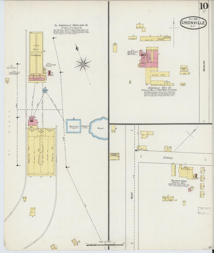 Sanborn Fire Insurance Map from Greenville, Greenville County, South Carolina (1893), Sheet #0010 - Complete Map Set gallery image, historic Sanborn map, vintage wall art, South Carolina South Carolina