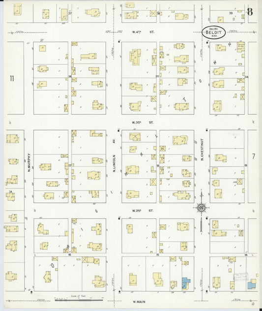 Sanborn Fire Insurance Map from Beloit, Mitchell County, Kansas (1911), Sheet #0008 - Historic Sanborn Fire Insurance Map Print, vintage old map wall art, antique decor, genealogy gift, Kansas Kansas map