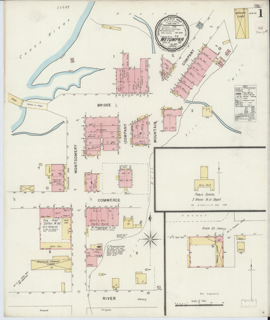 Sanborn Fire Insurance Map from Wetumpka, Elmore County, Alabama (1897), Sheet #0001 - Historic Sanborn Fire Insurance Map Print, vintage old map wall art, antique decor, genealogy gift, Alabama Alabama map