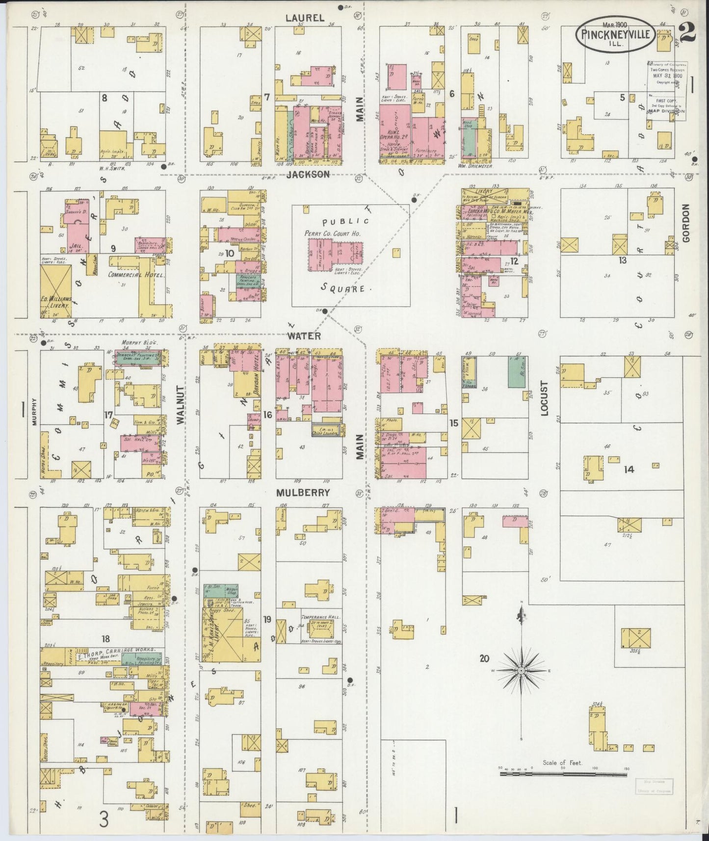 Sanborn Fire Insurance Map from Pinckneyville, Perry County, Illinois (1900), Sheet #0002 - Complete Map Set gallery image, historic Sanborn map, vintage wall art, Illinois Illinois