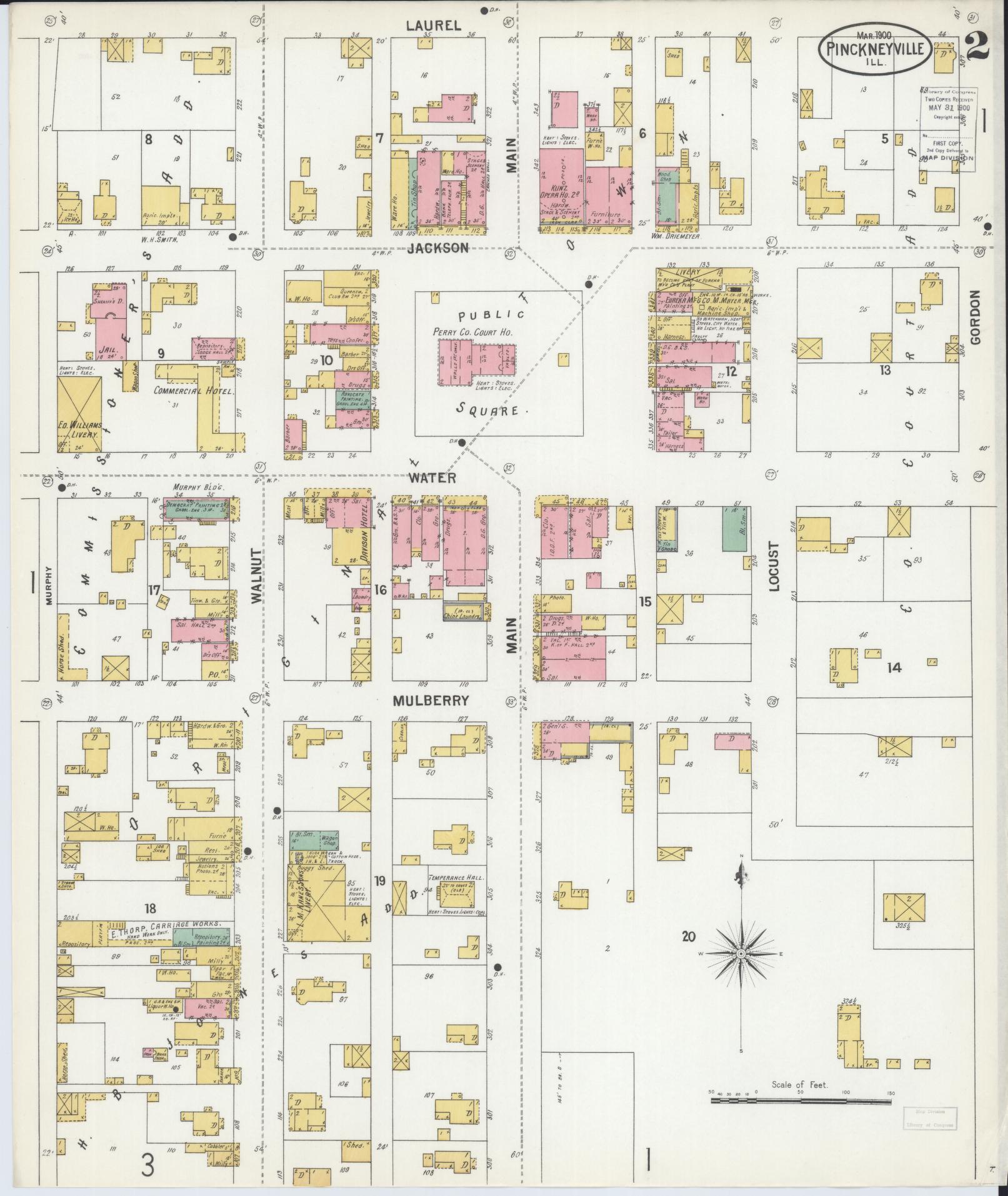 Sanborn Fire Insurance Map from Pinckneyville, Perry County, Illinois (1900), Sheet #0002 - Complete Map Set gallery image, historic Sanborn map, vintage wall art, Illinois Illinois