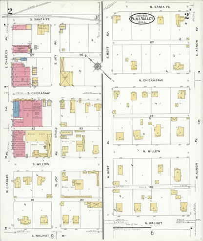 Sanborn Fire Insurance Map from Pauls Valley, Garvin County, Oklahoma (1923), Sheet #0002 - Complete Map Set gallery image, historic Sanborn map, vintage wall art, Oklahoma Oklahoma