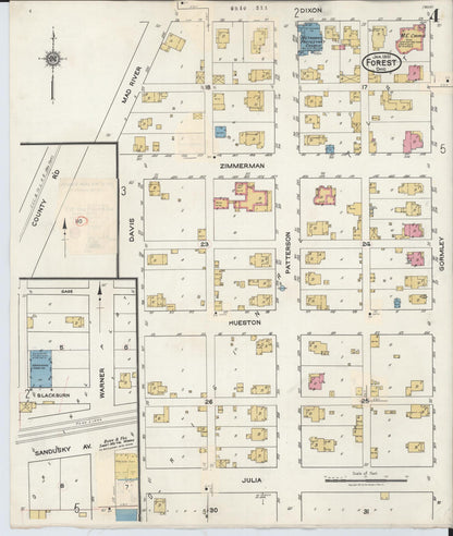 Sanborn Fire Insurance Map from Forest, Hardin County, Ohio (1932), Sheet #0004 - Historic Sanborn Fire Insurance Map Print, vintage old map wall art, antique decor, genealogy gift, Ohio Ohio map