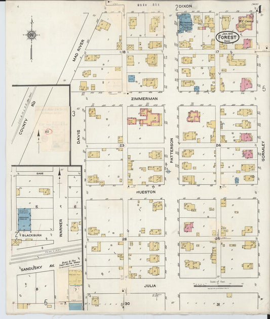 Sanborn Fire Insurance Map from Forest, Hardin County, Ohio (1932), Sheet #0004 - Historic Sanborn Fire Insurance Map Print, vintage old map wall art, antique decor, genealogy gift, Ohio Ohio map