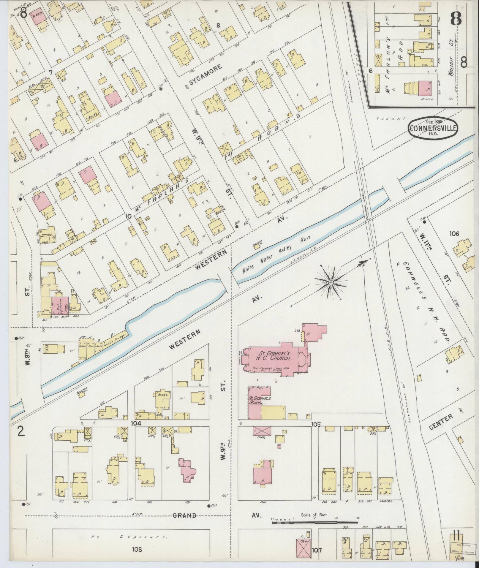 Sanborn Fire Insurance Map from Connersville, Fayette County, Indiana (1896), Sheet #0008 - Complete Map Set gallery image, historic Sanborn map, vintage wall art, Indiana Indiana