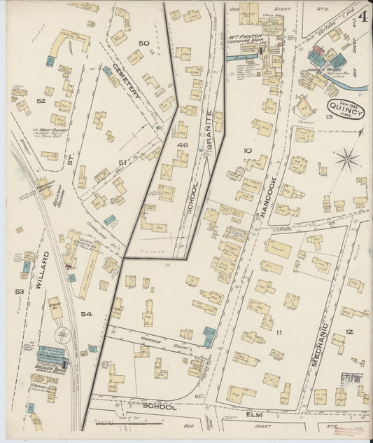 Sanborn Fire Insurance Map from Quincy, Norfolk County, Massachusetts (1885), Sheet #0004 - Historic Sanborn Fire Insurance Map Print, vintage old map wall art, antique decor, genealogy gift, Massachusetts Massachusetts map