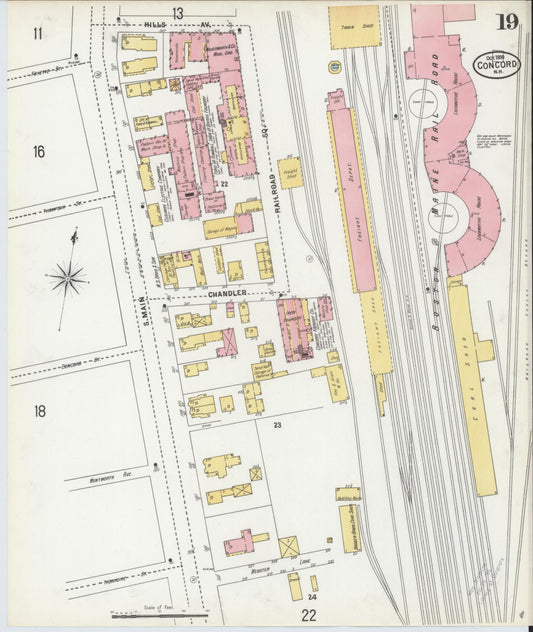 Sanborn Fire Insurance Map from Concord, Merrimack County, New Hampshire (1899), Sheet #0019 - Historic Sanborn Fire Insurance Map Print, vintage old map wall art, antique decor, genealogy gift, New Hampshire New Hampshire map