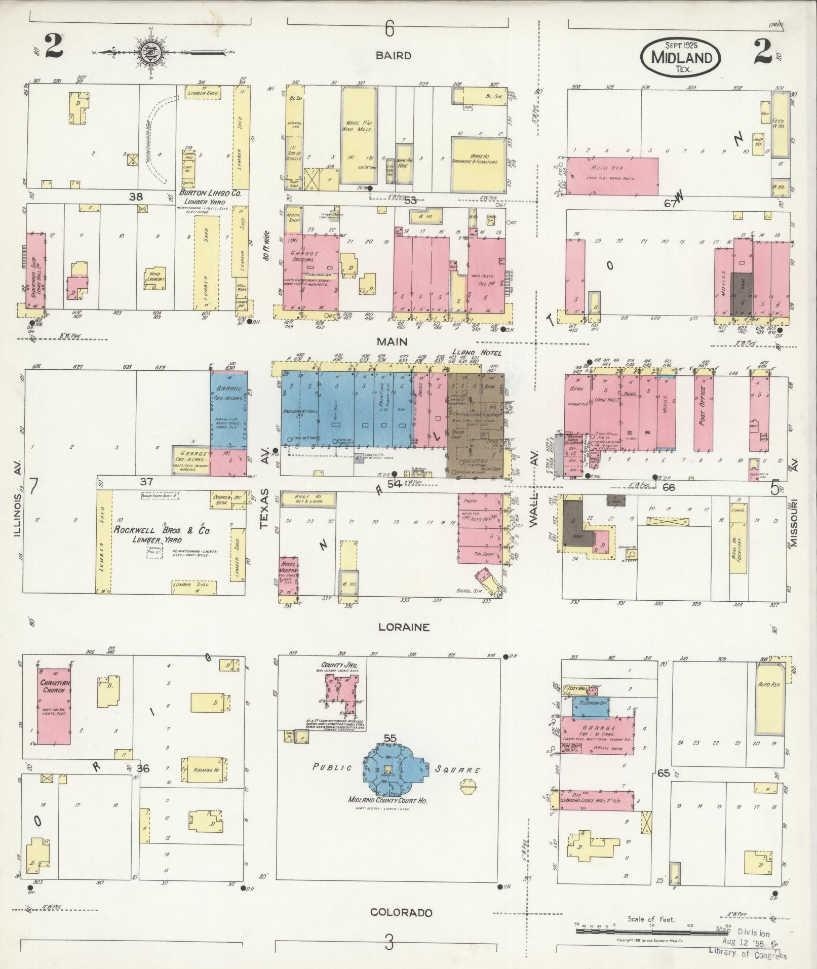 Sanborn Fire Insurance Map from Midland, Midland County, Texas (1925), Sheet #0002 - Complete Map Set gallery image, historic Sanborn map, vintage wall art, Texas Texas