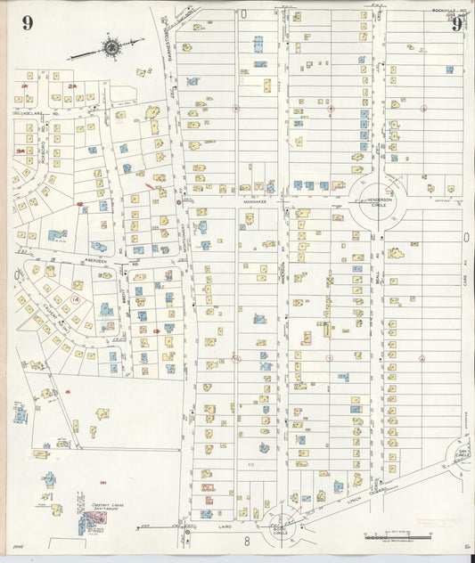 Sanborn Fire Insurance Map from Rockville, Montgomery County, Maryland (1960), Sheet #0009 - Historic Sanborn Fire Insurance Map Print, vintage old map wall art, antique decor, genealogy gift, Maryland Maryland map