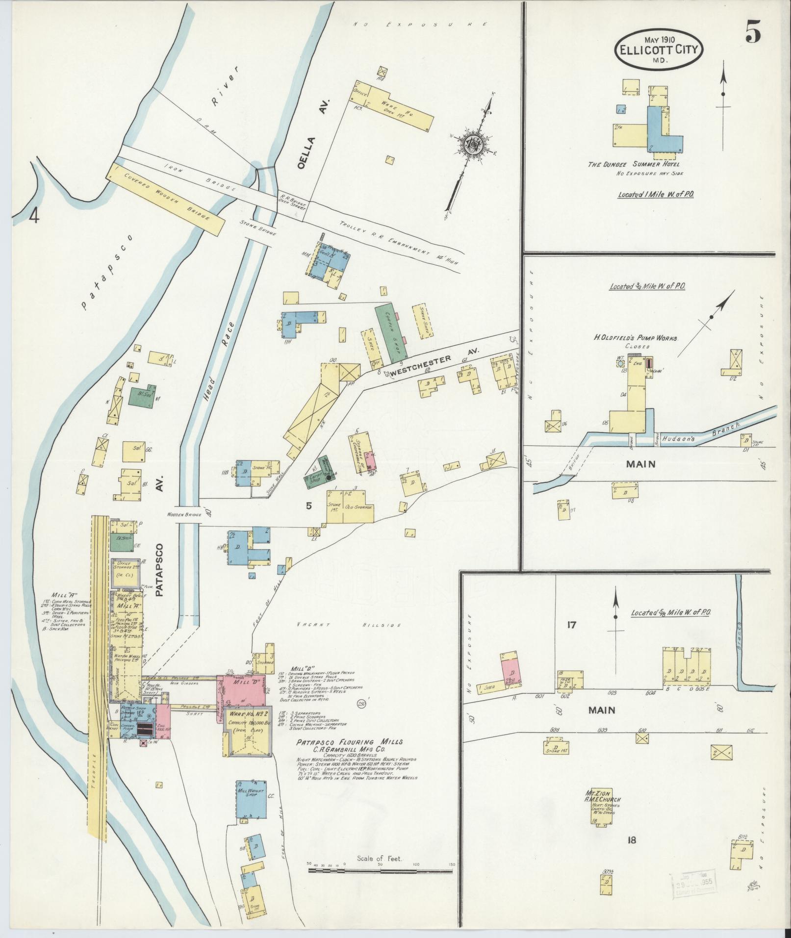 Sanborn Fire Insurance Map from Ellicott City, Howard County, Maryland (1910), Sheet #0005 - Complete Map Set gallery image, historic Sanborn map, vintage wall art, Maryland Maryland