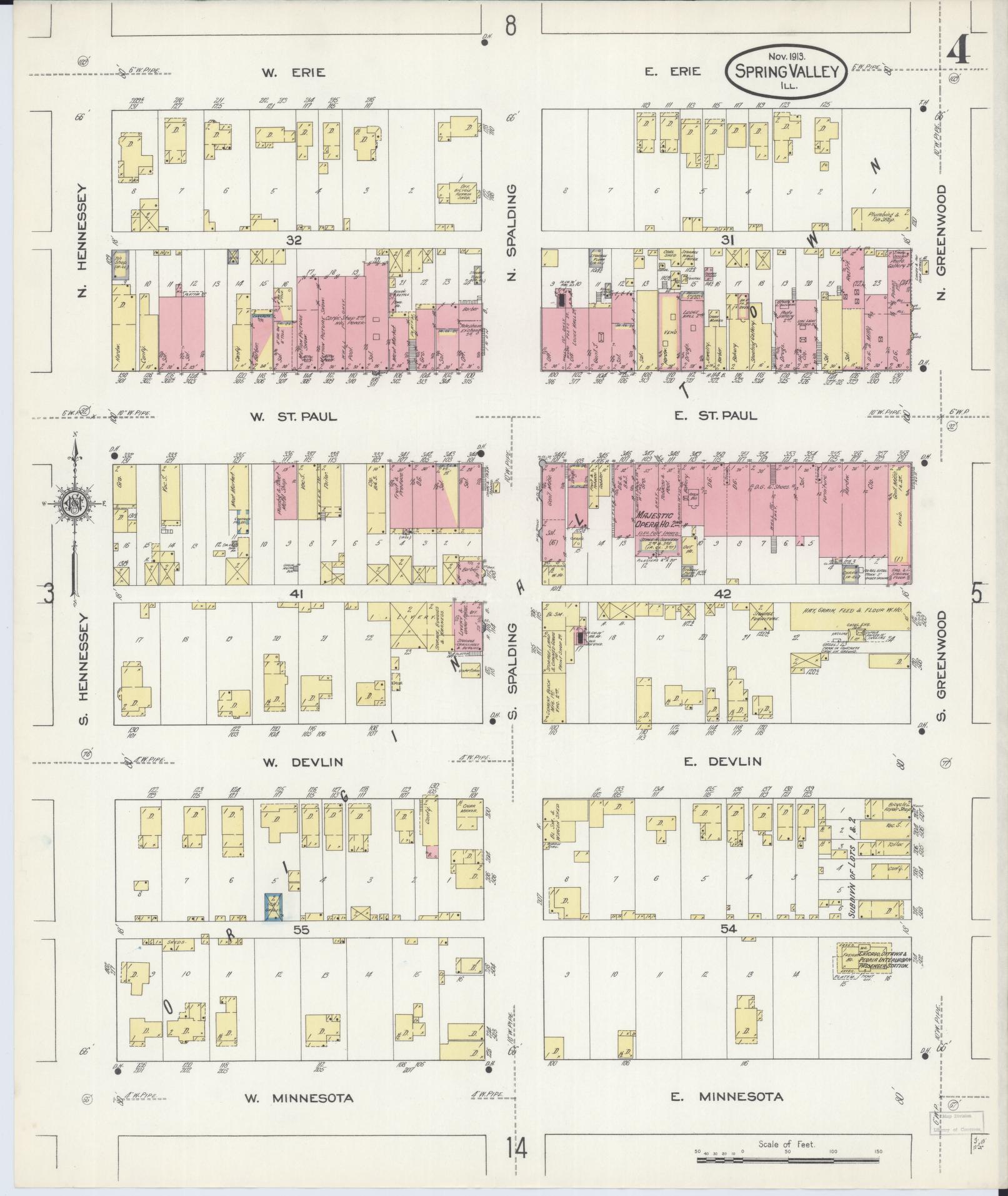 Sanborn Fire Insurance Map from Spring Valley, Bureau County, Illinois (1913), Sheet #0004 - Complete Map Set gallery image, historic Sanborn map, vintage wall art, Illinois Illinois