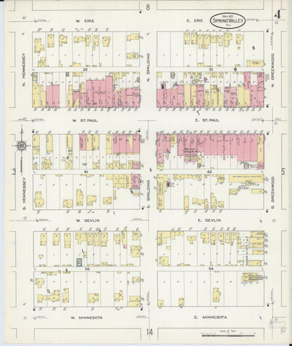 Sanborn Fire Insurance Map from Spring Valley, Bureau County, Illinois (1913), Sheet #0004 - Complete Map Set gallery image, historic Sanborn map, vintage wall art, Illinois Illinois
