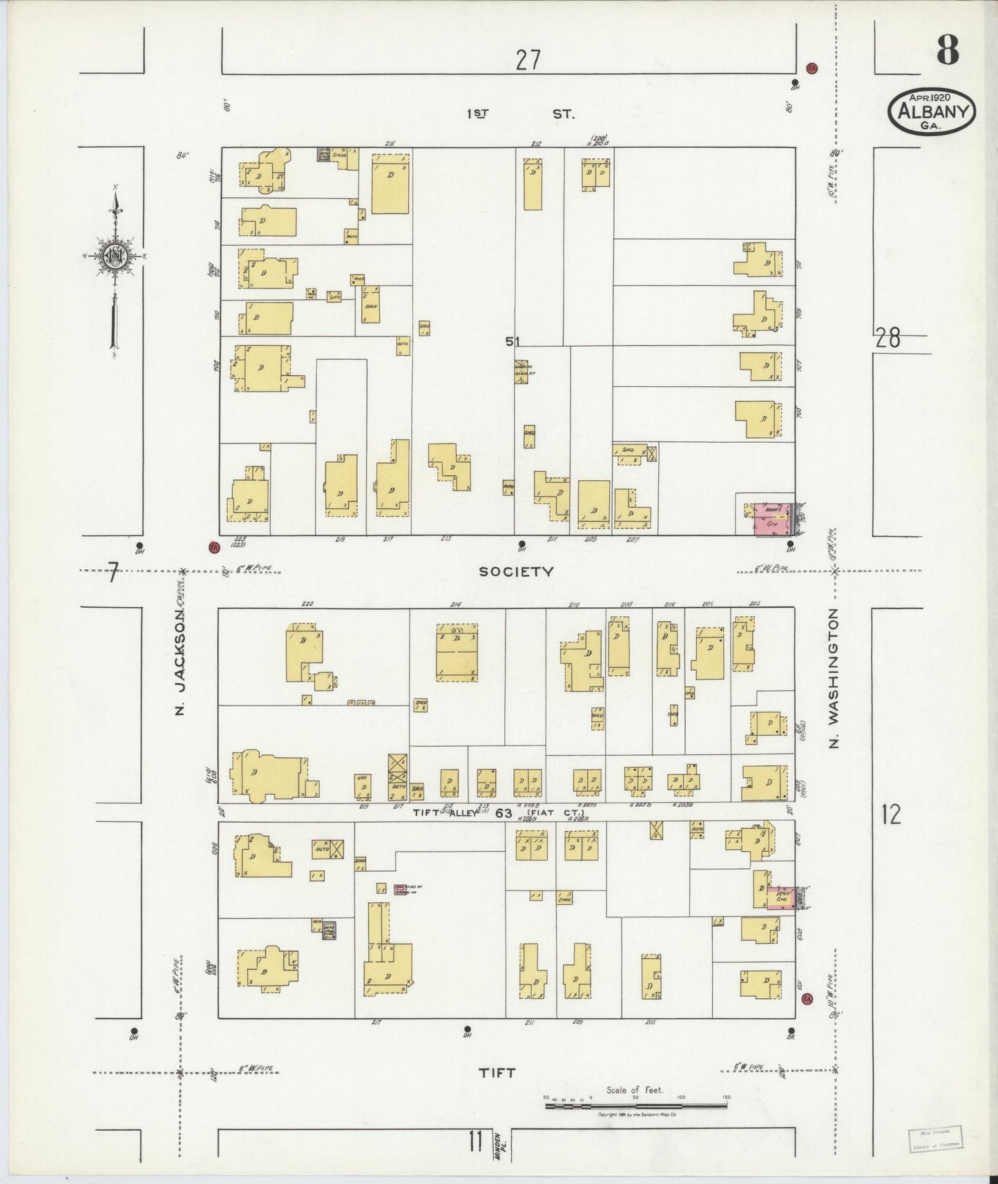 Sanborn Fire Insurance Map from Albany, Dougherty County, Georgia (1920), Sheet #0008 - Complete Map Set gallery image, historic Sanborn map, vintage wall art, Georgia Georgia