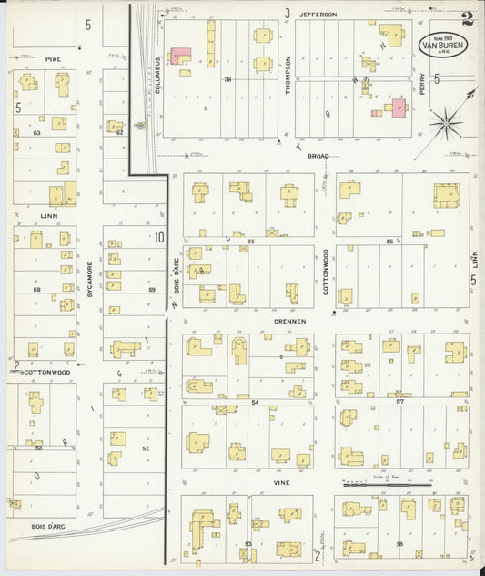 Sanborn Fire Insurance Map from Van Buren, Crawford County, Arkansas (1909), Sheet #0002 - Historic Sanborn Fire Insurance Map Print, vintage old map wall art, antique decor, genealogy gift, Arkansas Arkansas map