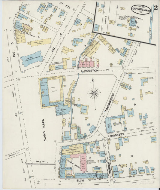 Sanborn Fire Insurance Map from San Antonio, Bexar County, Texas (1888), Sheet #0002 - Historic Sanborn Fire Insurance Map Print, vintage old map wall art, antique decor, genealogy gift, Texas Texas map
