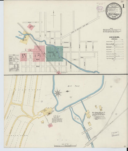 Sanborn Fire Insurance Map from West Branch, Ogemaw County, Michigan (1893), Sheet #0001 - Historic Sanborn Fire Insurance Map Print, vintage old map wall art, antique decor, genealogy gift, Michigan Michigan map