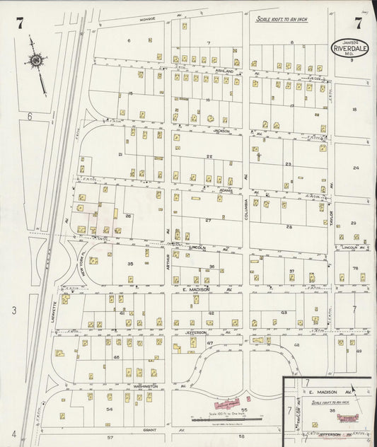 Sanborn Fire Insurance Map from Riverdale, Prince Georges County, Maryland (1924), Sheet #0007 - Historic Sanborn Fire Insurance Map Print, vintage old map wall art