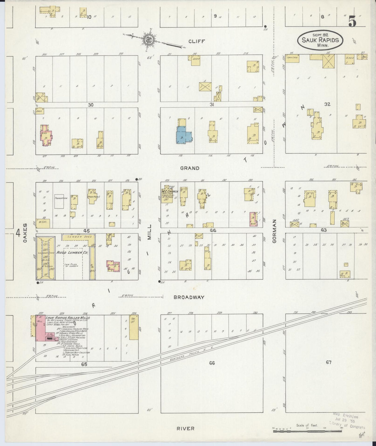 Sanborn Fire Insurance Map from Sauk Rapids, Benton County, Minnesota (1912), Sheet #0005 - Historic Sanborn Fire Insurance Map Print, vintage old map wall art, antique decor, genealogy gift, Minnesota Minnesota map
