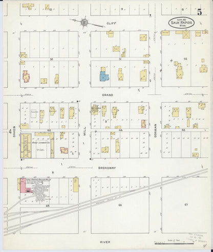Sanborn Fire Insurance Map from Sauk Rapids, Benton County, Minnesota (1912), Sheet #0005 - Historic Sanborn Fire Insurance Map Print, vintage old map wall art, antique decor, genealogy gift, Minnesota Minnesota map