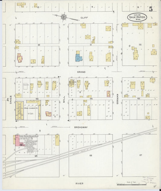 Sanborn Fire Insurance Map from Sauk Rapids, Benton County, Minnesota (1912), Sheet #0005 - Historic Sanborn Fire Insurance Map Print, vintage old map wall art, antique decor, genealogy gift, Minnesota Minnesota map