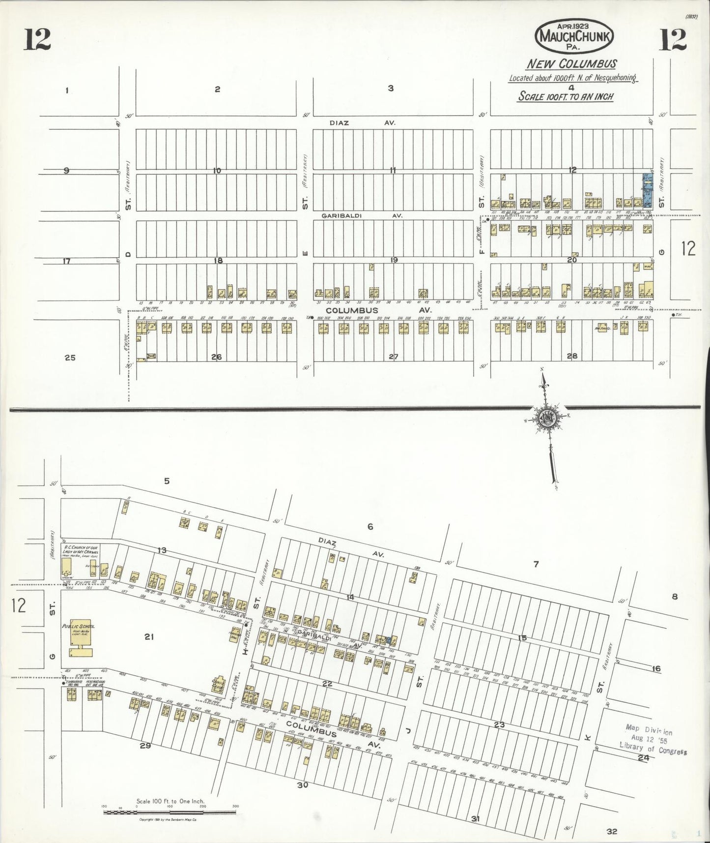 Sanborn Fire Insurance Map from Mauch Chunk, Carbon County, Pennsylvania (1923), Sheet #0012 - Historic Sanborn Fire Insurance Map Print, vintage old map wall art, antique decor, genealogy gift, Pennsylvania Pennsylvania map