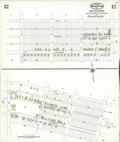 Sanborn Fire Insurance Map from Mauch Chunk, Carbon County, Pennsylvania (1923), Sheet #0012 - Historic Sanborn Fire Insurance Map Print, vintage old map wall art, antique decor, genealogy gift, Pennsylvania Pennsylvania map