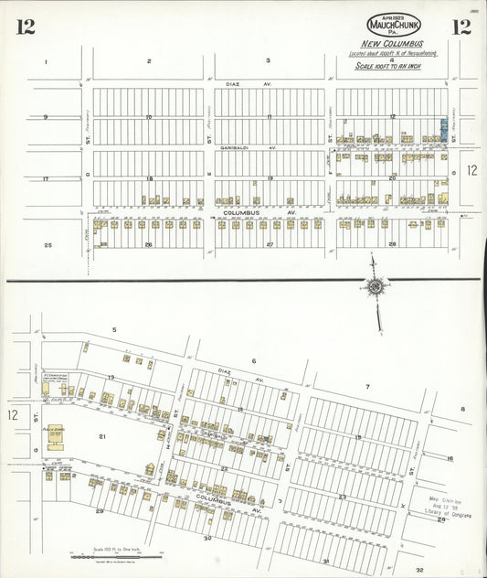 Sanborn Fire Insurance Map from Mauch Chunk, Carbon County, Pennsylvania (1923), Sheet #0012 - Historic Sanborn Fire Insurance Map Print, vintage old map wall art, antique decor, genealogy gift, Pennsylvania Pennsylvania map