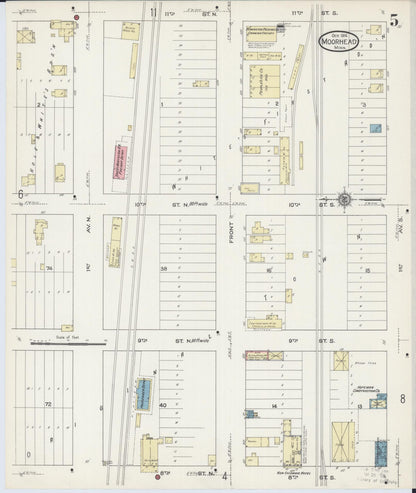 Sanborn Fire Insurance Map from Moorhead, Clay County, Minnesota (1914), Sheet #0005 - Historic Sanborn Fire Insurance Map Print, vintage old map wall art, antique decor, genealogy gift, Minnesota Minnesota map