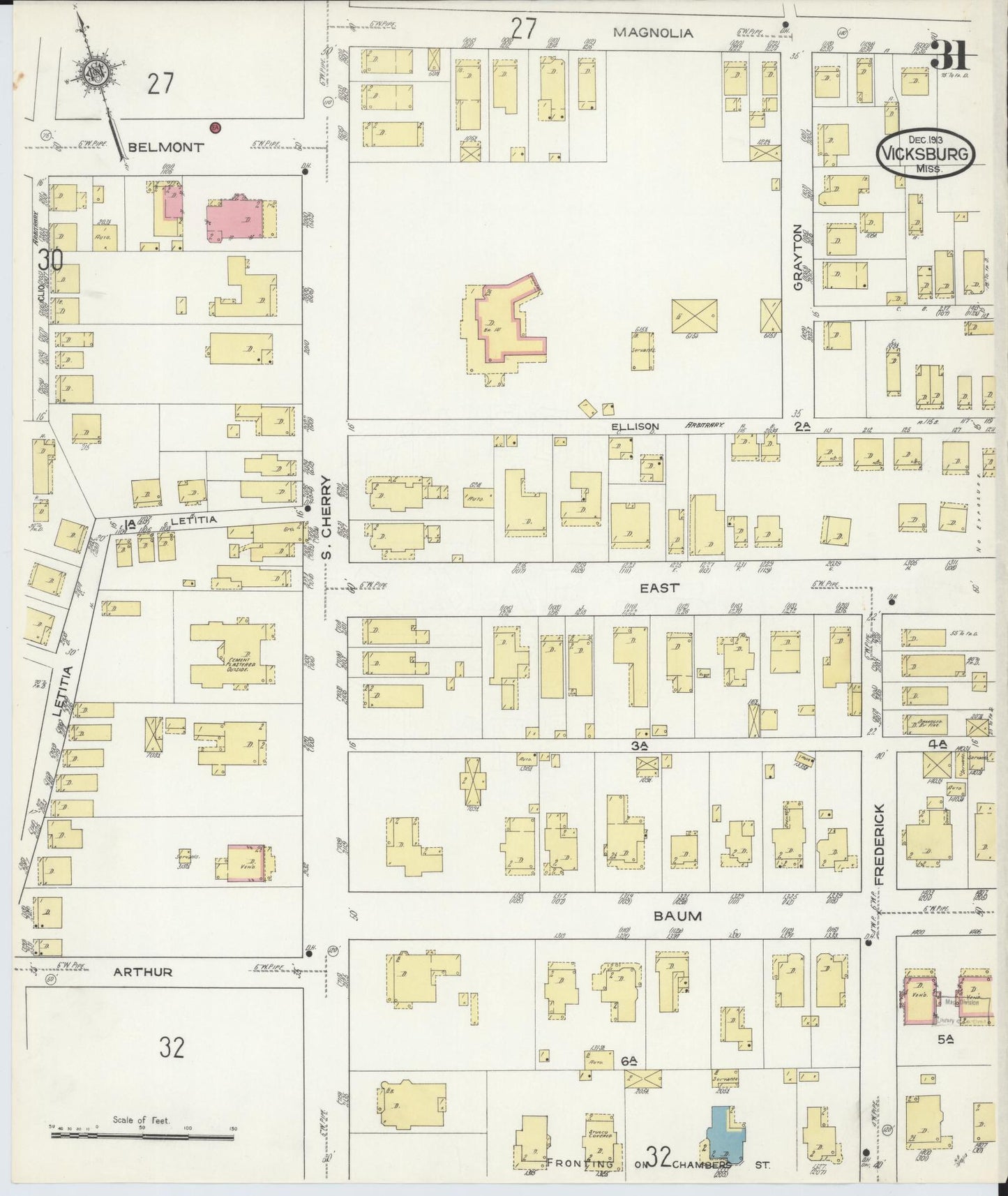 Sanborn Fire Insurance Map from Vicksburg, Warren County, Mississippi (1913), Sheet #0031 - Complete Map Set gallery image, historic Sanborn map, vintage wall art, Mississippi Mississippi