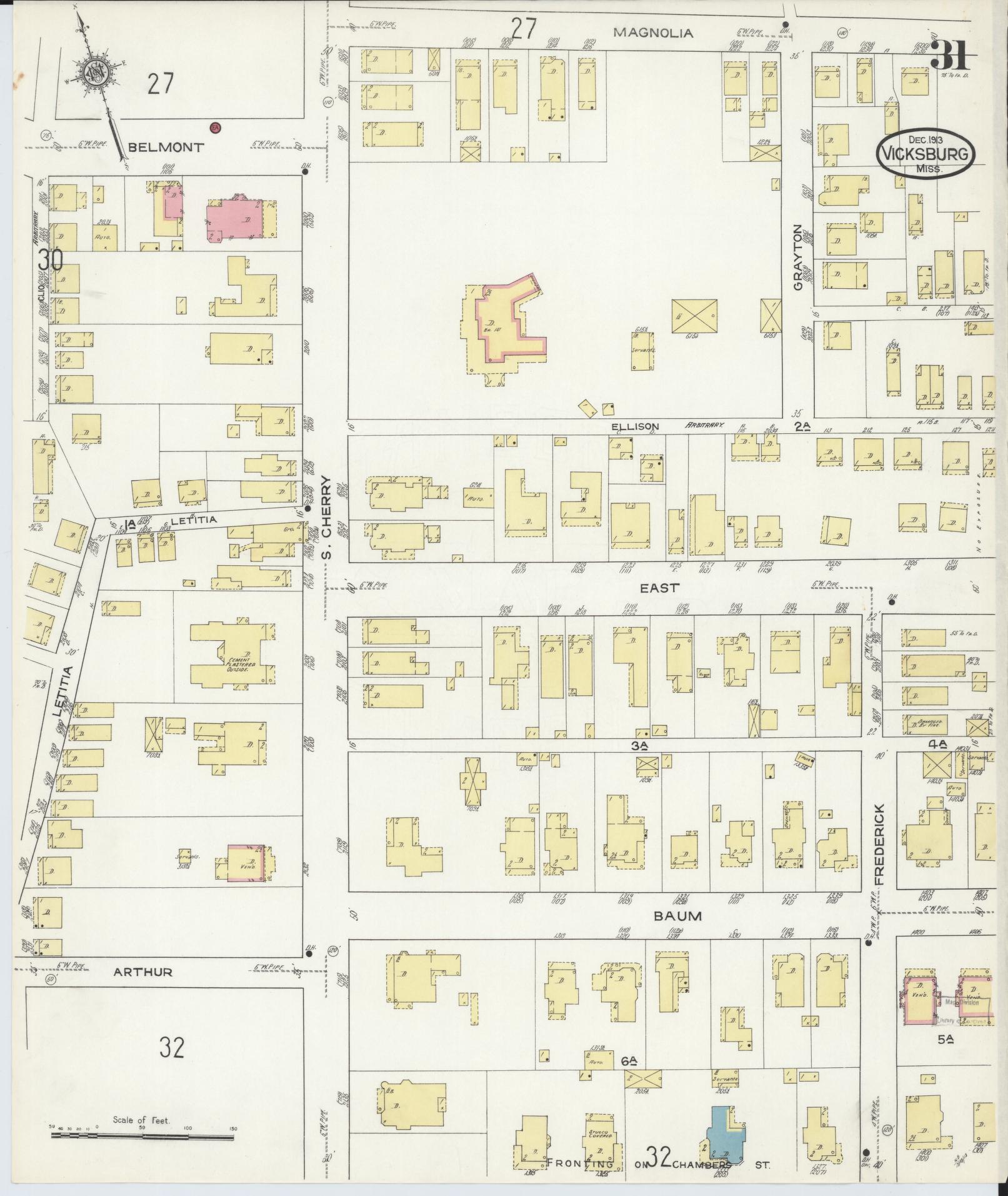 Sanborn Fire Insurance Map from Vicksburg, Warren County, Mississippi (1913), Sheet #0031 - Complete Map Set gallery image, historic Sanborn map, vintage wall art, Mississippi Mississippi