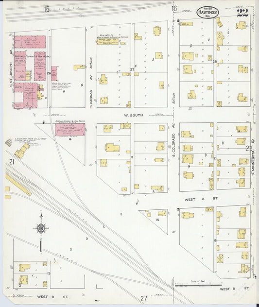 Sanborn Fire Insurance Map from Hastings, Adams County, Nebraska (1915), Sheet #0022 - Historic Sanborn Fire Insurance Map Print, vintage old map wall art, antique decor, genealogy gift, Nebraska Nebraska map