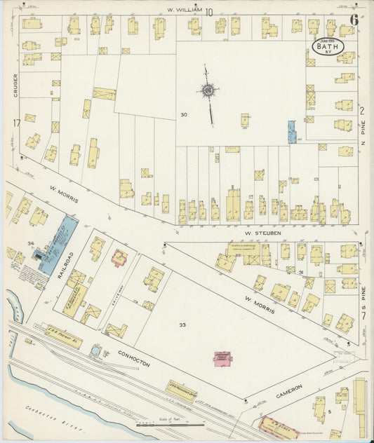 Sanborn Fire Insurance Map from Bath, Steuben County, New York (1915), Sheet #0006 - Historic Sanborn Fire Insurance Map Print, vintage old map wall art, antique decor, genealogy gift, New York New York map