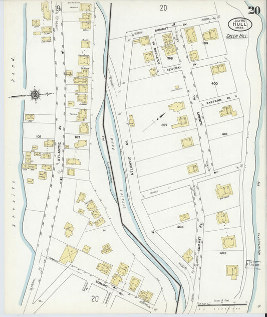 Sanborn Fire Insurance Map from Hull, Plymouth County, Massachusetts (1910), Sheet #0020 - Historic Sanborn Fire Insurance Map Print, vintage old map wall art, antique decor, genealogy gift, Massachusetts Massachusetts map