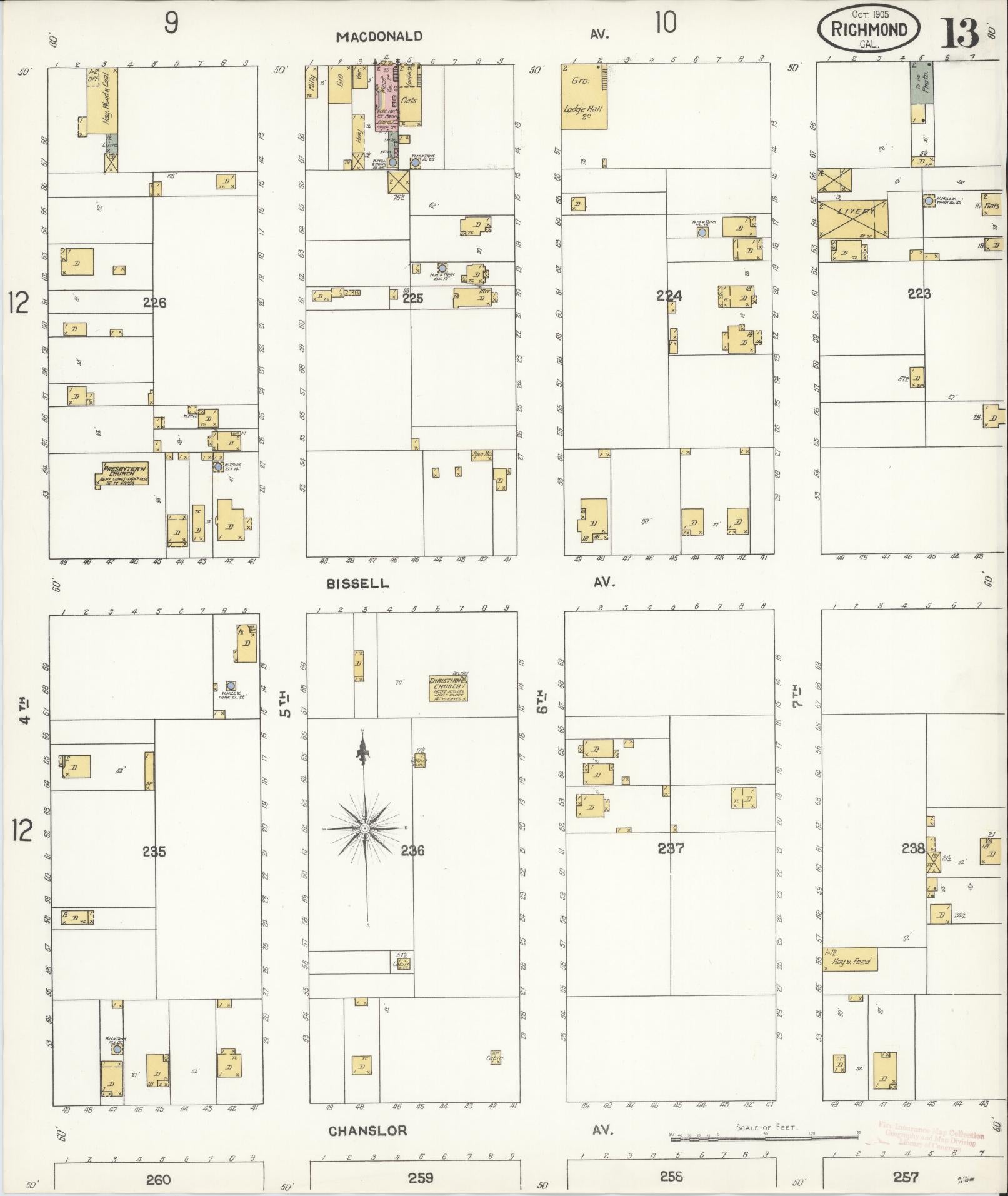 Sanborn Fire Insurance Map from Richmond, Contra Costa County, California (1905), Sheet #0013 - Complete Map Set gallery image, historic Sanborn map, vintage wall art, California California