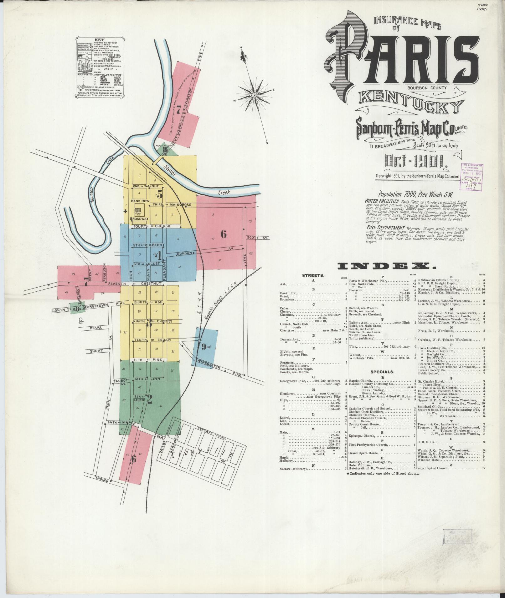 Sanborn Fire Insurance Map from Paris, Bourbon County, Kentucky (1901), Sheet #0001 - Historic Sanborn Fire Insurance Map Print, vintage old map wall art, antique decor, genealogy gift, Kentucky Kentucky map
