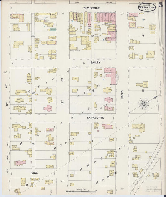 Sanborn Fire Insurance Map from Wabasha, Wabasha County, Minnesota (1890), Sheet #0005 - Historic Sanborn Fire Insurance Map Print, vintage old map wall art, antique decor, genealogy gift, Minnesota Minnesota map