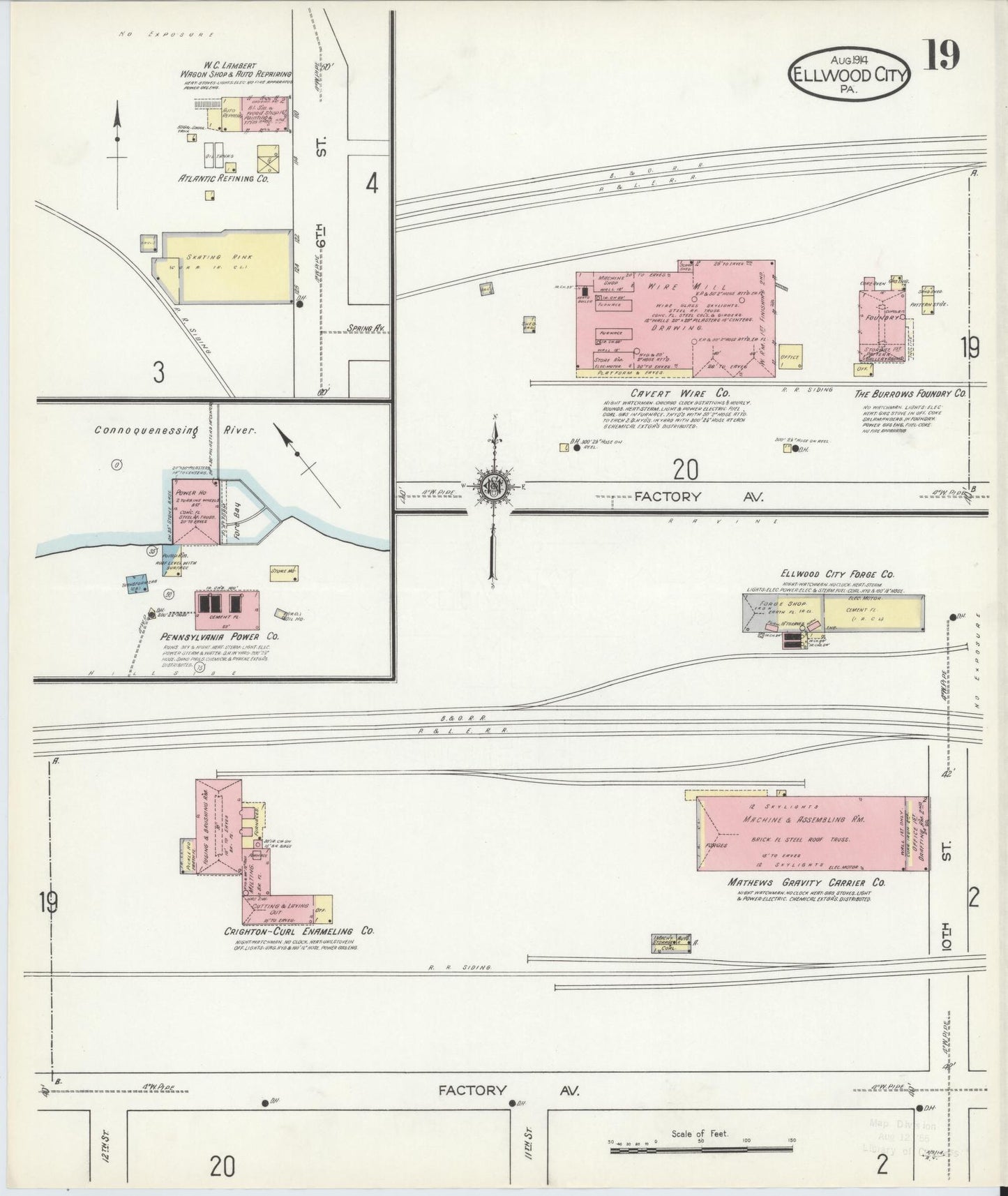 Sanborn Fire Insurance Map from Ellwood City, Lawrence County, Pennsylvania (1914), Sheet #0019 - Historic Sanborn Fire Insurance Map Print, vintage old map wall art, antique decor, genealogy gift, Pennsylvania Pennsylvania map