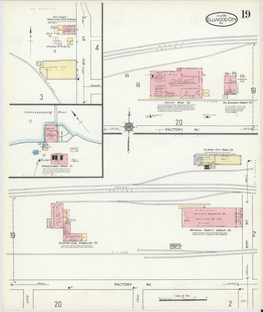Sanborn Fire Insurance Map from Ellwood City, Lawrence County, Pennsylvania (1914), Sheet #0019 - Historic Sanborn Fire Insurance Map Print, vintage old map wall art, antique decor, genealogy gift, Pennsylvania Pennsylvania map