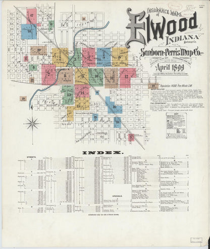 Sanborn Fire Insurance Map from Elwood, Madison County, Indiana (1899), Sheet #0001 - Historic Sanborn Fire Insurance Map Print, vintage old map wall art, antique decor, genealogy gift, Indiana Indiana map