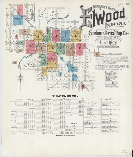 Sanborn Fire Insurance Map from Elwood, Madison County, Indiana (1899), Sheet #0001 - Historic Sanborn Fire Insurance Map Print, vintage old map wall art, antique decor, genealogy gift, Indiana Indiana map