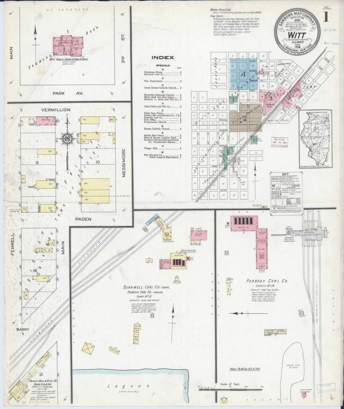 Sanborn Fire Insurance Map from Witt, Montgomery County, Illinois (1914), Sheet #0001 - Historic Sanborn Fire Insurance Map Print, vintage old map wall art, antique decor, genealogy gift, Illinois Illinois map