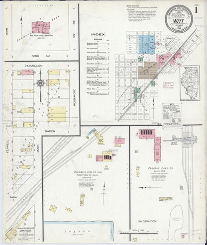 Sanborn Fire Insurance Map from Witt, Montgomery County, Illinois (1914), Sheet #0001 - Historic Sanborn Fire Insurance Map Print, vintage old map wall art, antique decor, genealogy gift, Illinois Illinois map