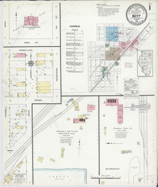 Sanborn Fire Insurance Map from Witt, Montgomery County, Illinois (1914), Sheet #0001 - Historic Sanborn Fire Insurance Map Print, vintage old map wall art, antique decor, genealogy gift, Illinois Illinois map