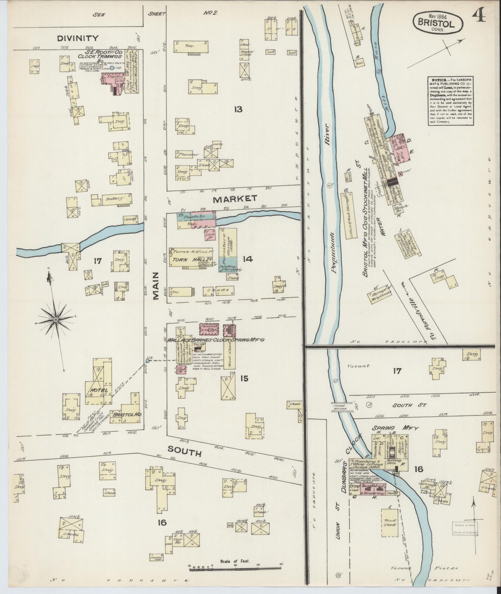 Sanborn Fire Insurance Map from Bristol, Hartford County, Connecticut (1884), Sheet #0004 - Historic Sanborn Fire Insurance Map Print, vintage old map wall art, antique decor, genealogy gift, Connecticut Connecticut map