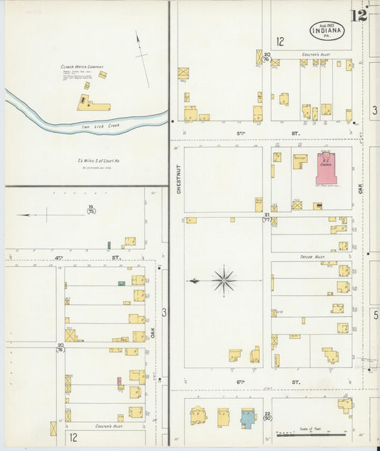 Sanborn Fire Insurance Map from Indiana, Indiana County, Pennsylvania (1903), Sheet #0012 - Historic Sanborn Fire Insurance Map Print, vintage old map wall art, antique decor, genealogy gift, Sanborn Fire Insurance Map from Indiana Indiana map