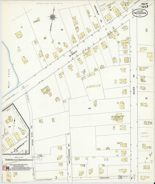 Sanborn Fire Insurance Map from Patchogue, Suffolk County, New York (1910), Sheet #0025 - Historic Sanborn Fire Insurance Map Print, vintage old map wall art, antique decor, genealogy gift, New York New York map